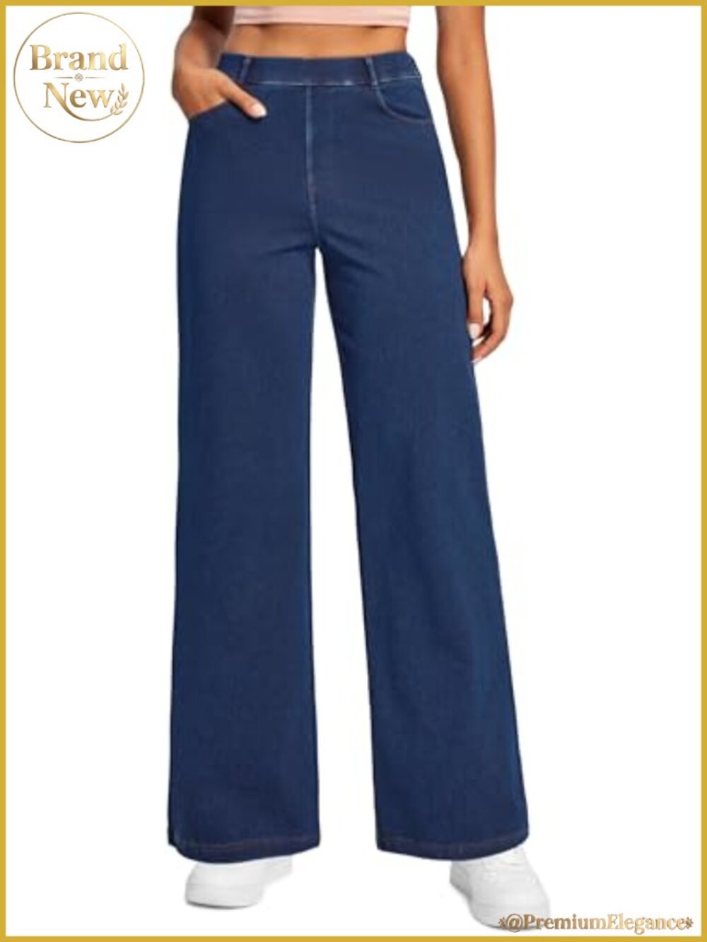 Wide Leg Jeans for Women Stretchy Pull On High Rise Denim